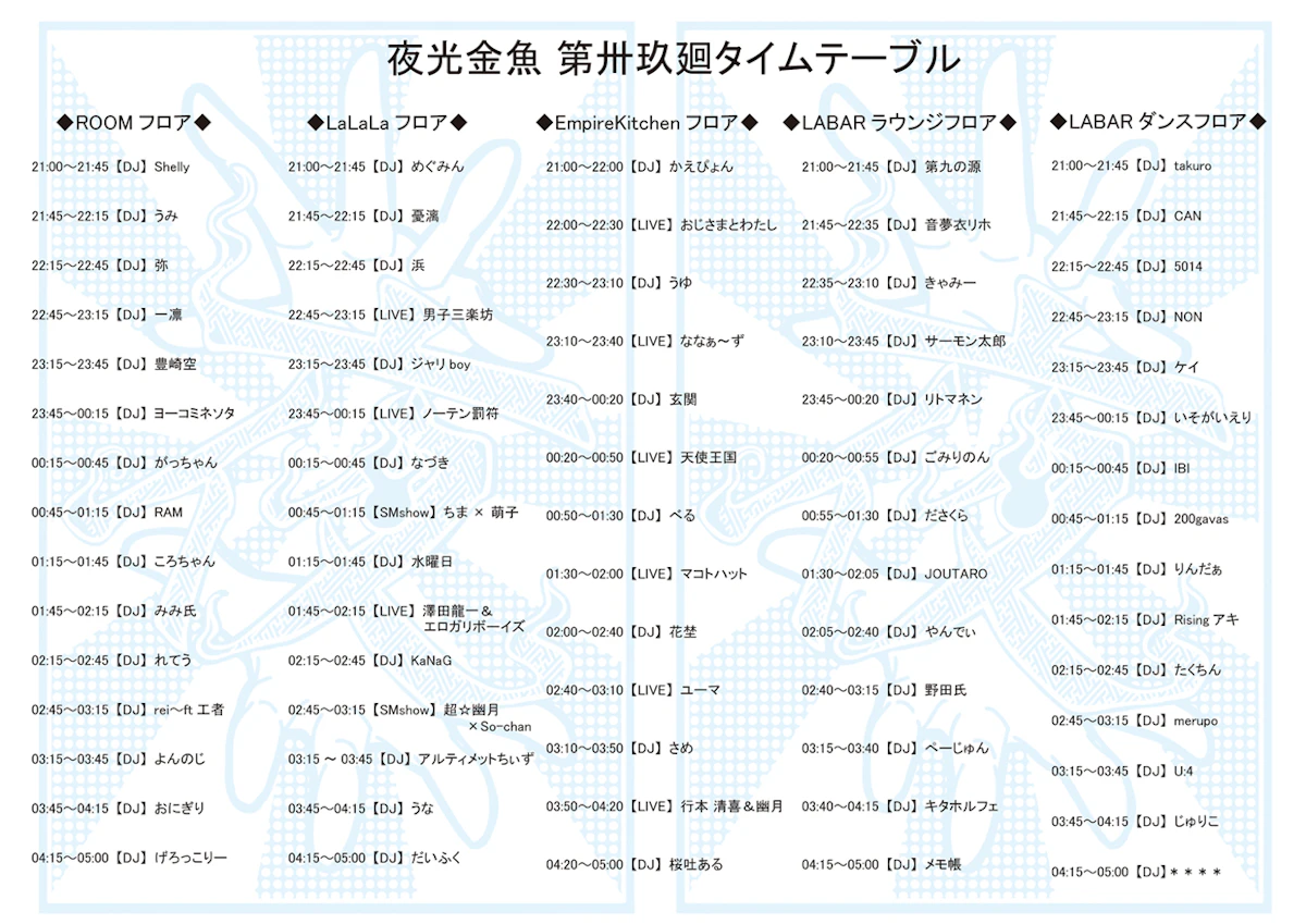 夜光金魚 第卅玖廻タイムテーブル