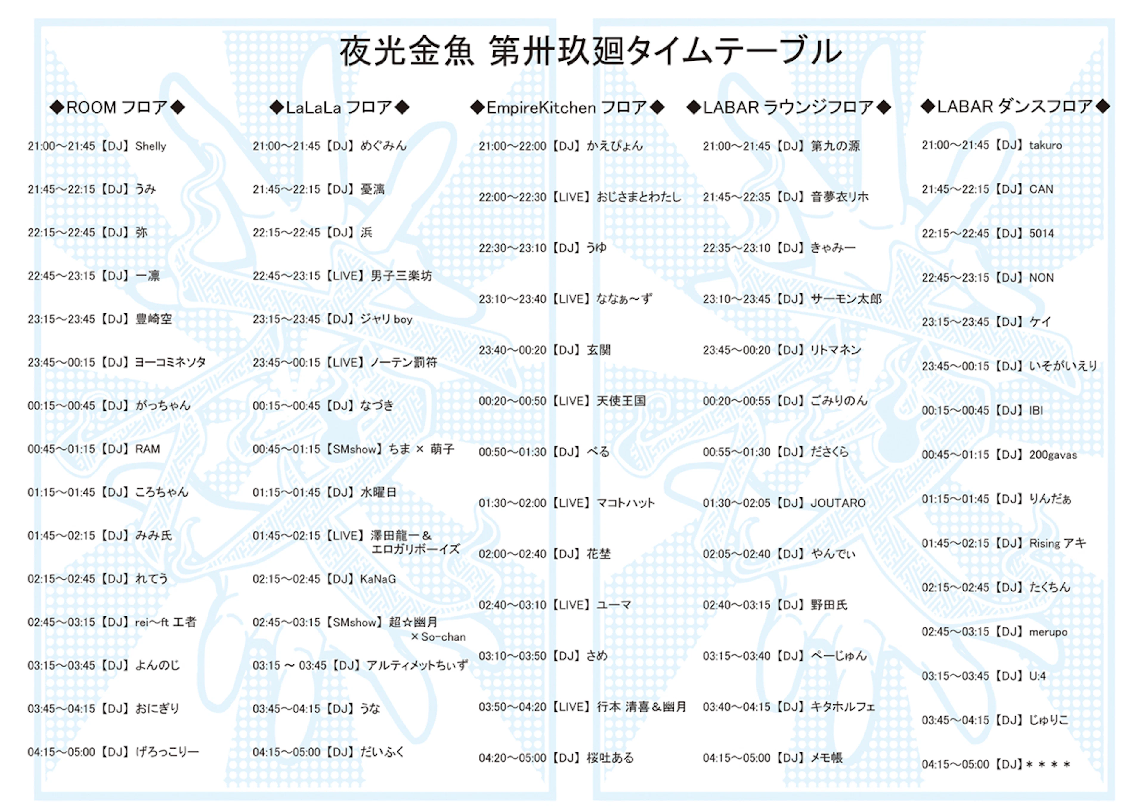 夜光金魚 第卅玖廻タイムテーブル